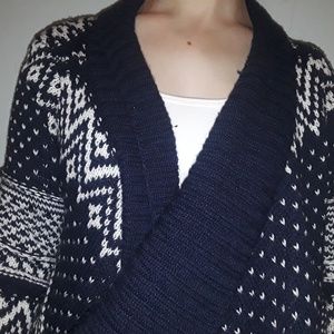 Blue and White Knitted Cardigan Sweater